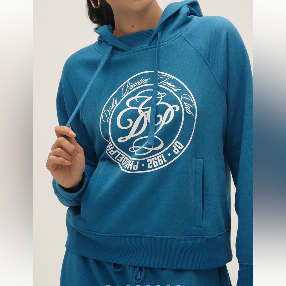 NEW NWT Anthropologie Daily Practice cotton blend Tennis Club Blue hoodie